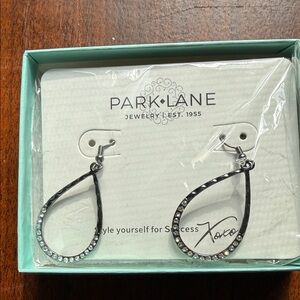 Park Lane Black Hematite “OUI” Teardrop Earrings with Crystal Accents